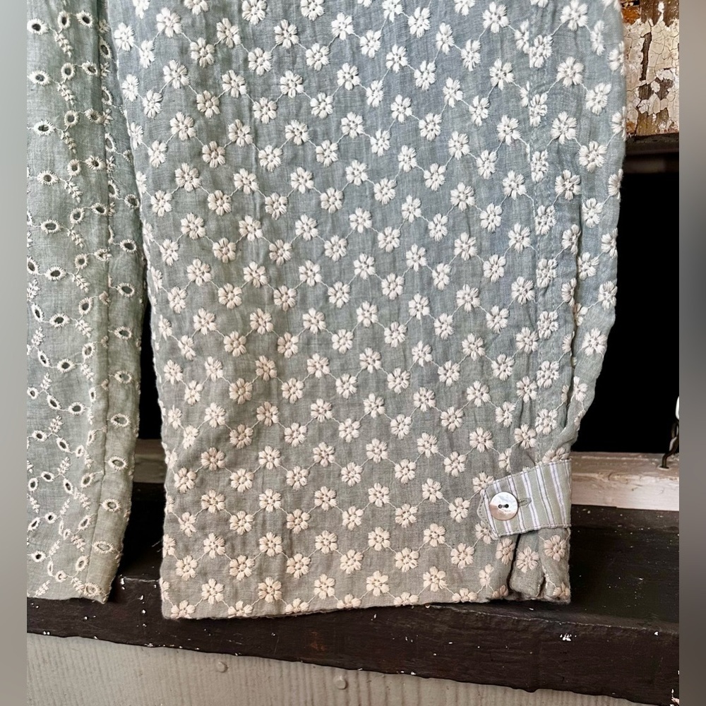 ZARA Embroidered Patchwork Wide Leg Pants Sage Boho High Rise Belted XXL - Picture 6 of 10